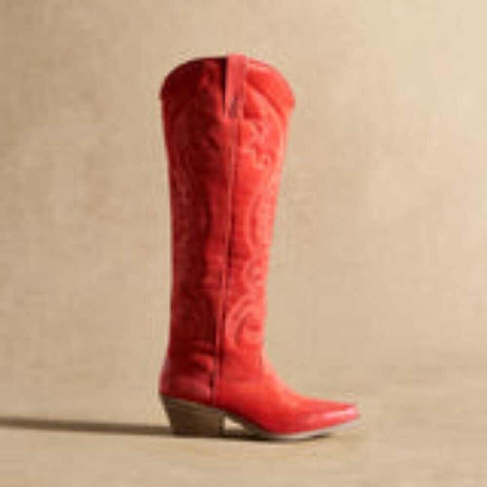 Sundance Italian Suede Western Cowboy Boots Quilted Sojourner - Poinsettia - NEW